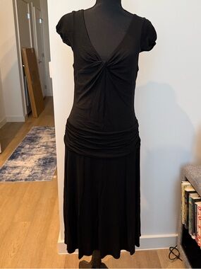 BCBGMaxAzria Black Vintage Twist-Front Short Sleeve Cocktail Dress - Size M